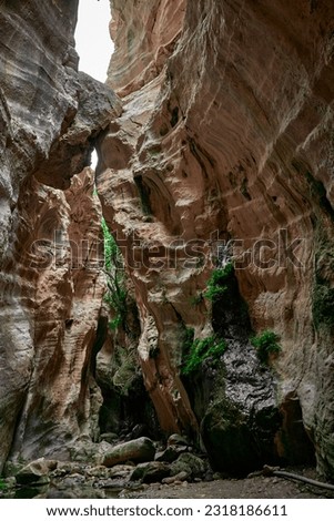 Avakas Gorge in Paphos District with a huge stone wedged between two walls. Nature trail Royalty-Free Stock Photo #2318186611