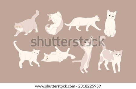 white cat cute 15 on a brown background, vector illustration.