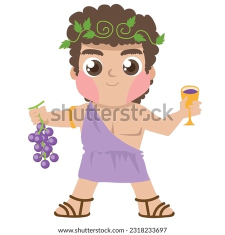 Cute illustration God of wine and vegetation. Greek God and Goddess clipart collection. Ancient Greece mythology. Greek deity theme elements. Vector file.