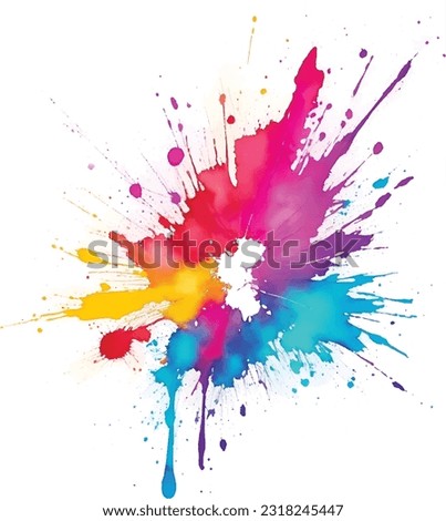 Bright colorful watercolor splash splatter stain brush, Color powder splash for Holi gulal, Colorful Paint, Ink Splashes, Drops, Vector, no background.
