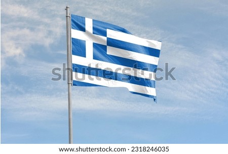 The national flag of Greece, popularly referred to as the "blue and white one" 