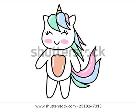 Hand drawn Rainbow Unicorn Cartoon illustration