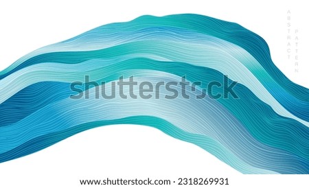 Japanese background with line wave pattern vector. Abstract template with geometric pattern. Marine design in oriental style. 