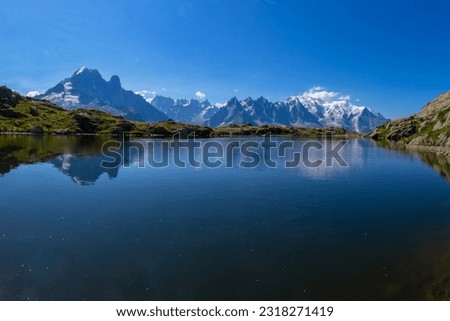 Mont Blanc massif seen from Lacs de Cheserys Royalty-Free Stock Photo #2318271419