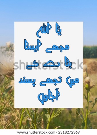 Translation: May Allah make me so that you like me. Conceptual image with a message in the middle of the field
