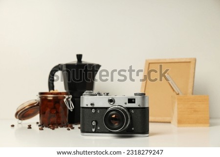 Concept of leisure and photo hobby with retro photo camera