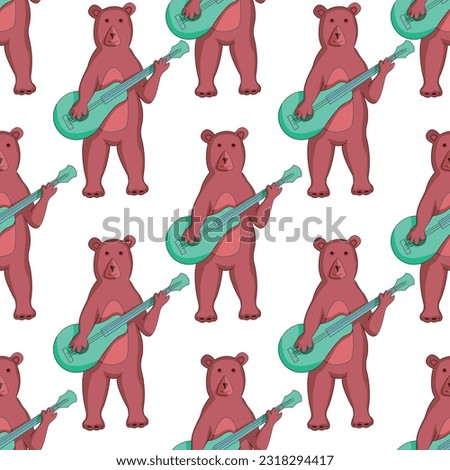 Seamless vector pattern with  bears with guitars
