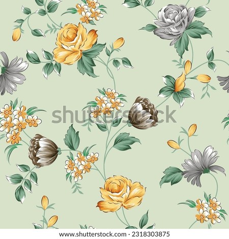 seamless vector flower pattern on green background