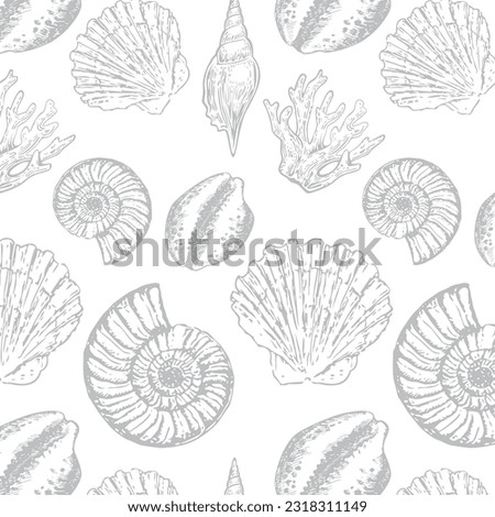 Sea Shell Seamless Pattern, Classic Mood Royalty-Free Stock Photo #2318311149