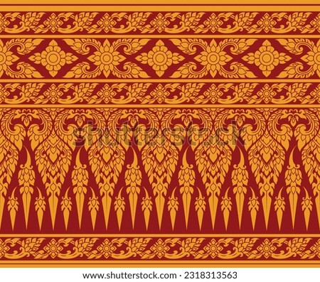 thai pattern seamless, red and gold Thai background, thai pattern temple, Gold thai art, Buddhism temple element, and background  Royalty-Free Stock Photo #2318313563
