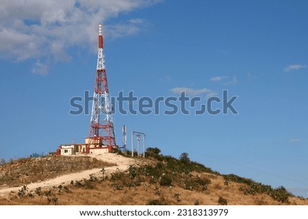 Radio broadcast tower and mobile network base station in Trinidad, Cuba. Royalty-Free Stock Photo #2318313979