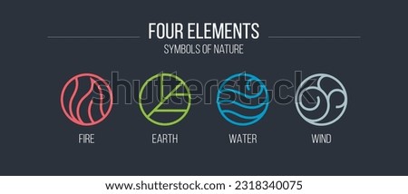Four elements symbols of nature water earth air fire ecology astrology icons set vector logo