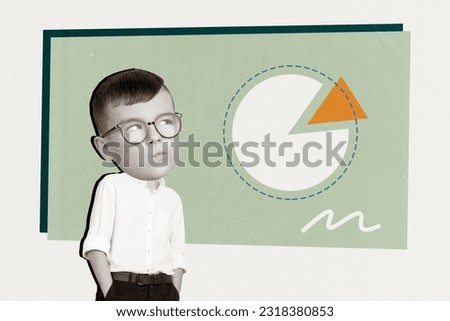 Artwork collage picture of minded thoughtful black white colors boy contemplate look blackboard diagram isolated on creative background