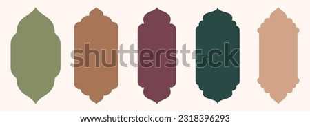 Shape Islamic door and window silhouette Arabic arch. Collection of patterns in oriental style. Frames in Arabic Muslim design for Ramadan Kareem. Vector mosque gate shape isolated on white background Royalty-Free Stock Photo #2318396293