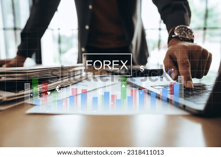 Businessman checking forex trading market graph report, Interface and financial data analysis, finance and investment concept.
