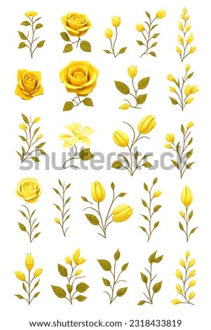 illustration of yellow rose flower elements, which are attractive and charming