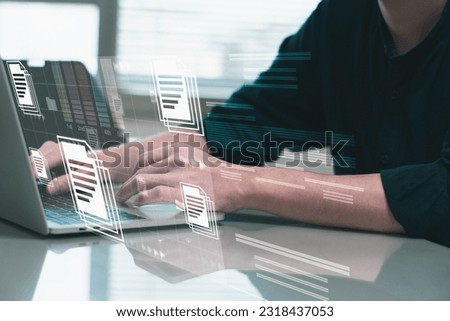 Engineering using document management system digital asset management online electronic document information process automation to efficiently manage files for company  online database concept service Royalty-Free Stock Photo #2318437053