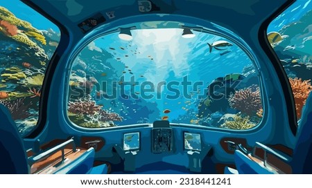 Submarine Expedition Exploration High-Resolution Vector Illustration of Underwater Adventure for Captivating Designs Royalty-Free Stock Photo #2318441241