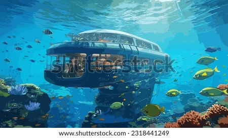 Submarine Expedition Exploration High-Resolution Vector Illustration of Underwater Adventure for Captivating Designs Royalty-Free Stock Photo #2318441249