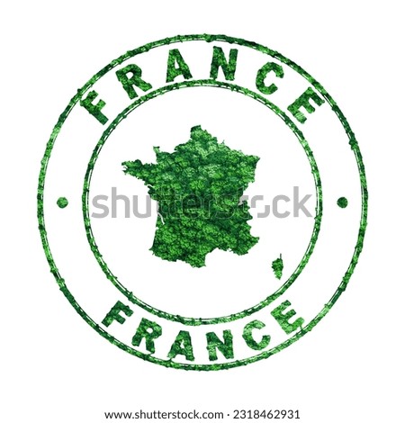 Map of France, Postal Stamp, Sustainable development, CO2 emission concept, clipping path Royalty-Free Stock Photo #2318462931