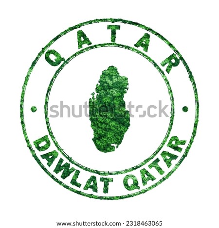 Map of Qatar, Postal Stamp, Sustainable development, CO2 emission concept, clipping path