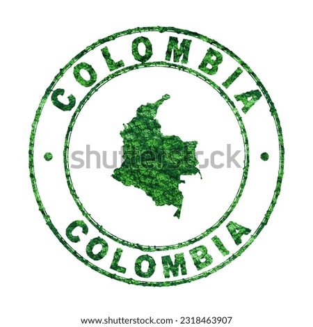 Map of Colombia, Postal Stamp, Sustainable development, CO2 emission concept, clipping path