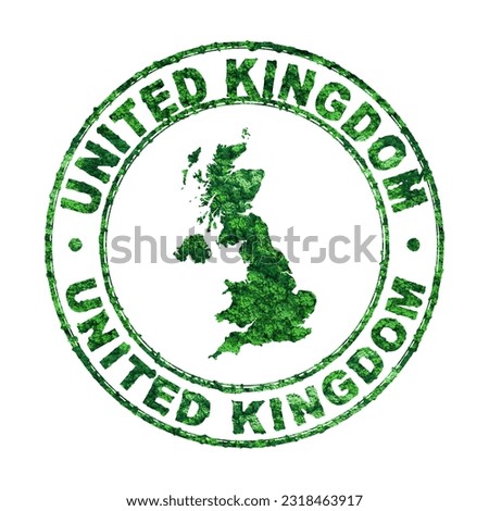 Map of United Kingdom, Postal Stamp, Sustainable development, CO2 emission concept, clipping path