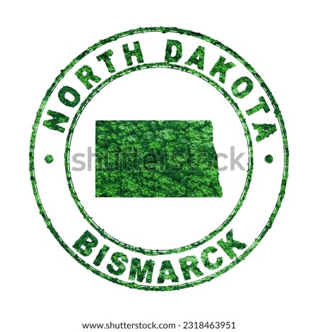Map of North Dakota, Postal Stamp, Sustainable development, CO2 emission concept, clipping path