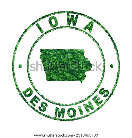 Map of Iowa, Postal Stamp, Sustainable development, CO2 emission concept, clipping path