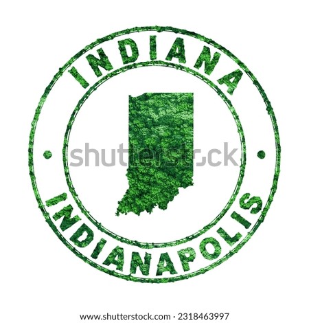Map of Indiana, Postal Stamp, Sustainable development, CO2 emission concept, clipping path