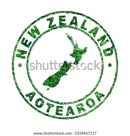 Map of New Zealand, Postal Stamp, Sustainable development, CO2 emission concept, clipping path