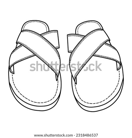 Flip flop sandal shoes for men. Front and up side, outline vector doodle illustration. Flip flop sandal shoes for men. Front and Up side vector doodle illustration. Royalty-Free Stock Photo #2318486537