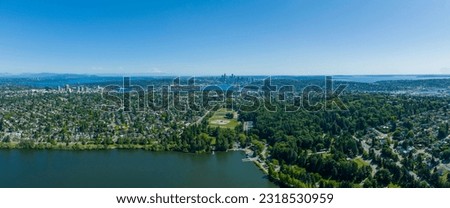 Seattle from Above- Greenlake Aerial, Glimpses of Bellevue and Mt Rainier