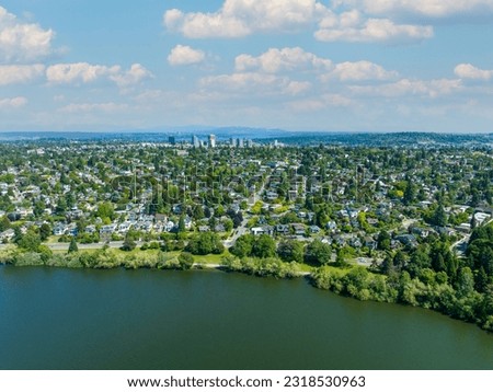 Greenlake Seattle Washington Aerial View of Lake Park City Skyline and Bellevue