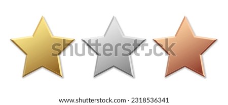 Golden silver and bronze star product rating review for apps and websites Royalty-Free Stock Photo #2318536341