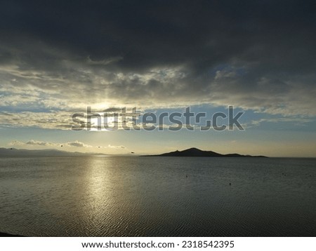 Sunset in Mar Menor. View to the islands, in La Manga