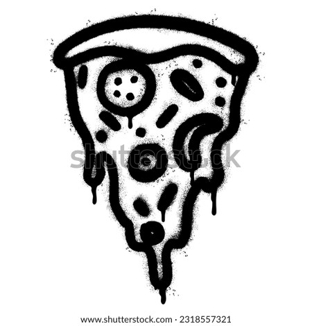 Spray Painted Graffiti Pizza icon Sprayed isolated with a white background. graffiti Pizza symbol with over spray in black over white.