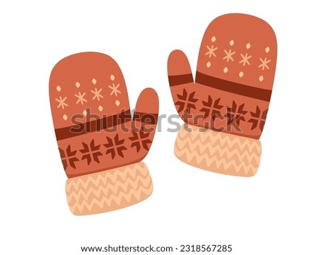 Warm textile pair of winter gloves brown color vector illustration on white background Royalty-Free Stock Photo #2318567285