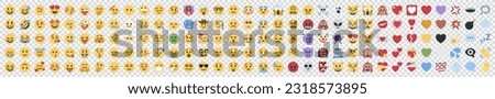 Big set of iOS emoji. Funny emoticons faces with facial expressions. Full editable vector icons. iOS emoji. Detailed emoji icon from the WhatsApp, Facebook, twitter. On transparent background.
