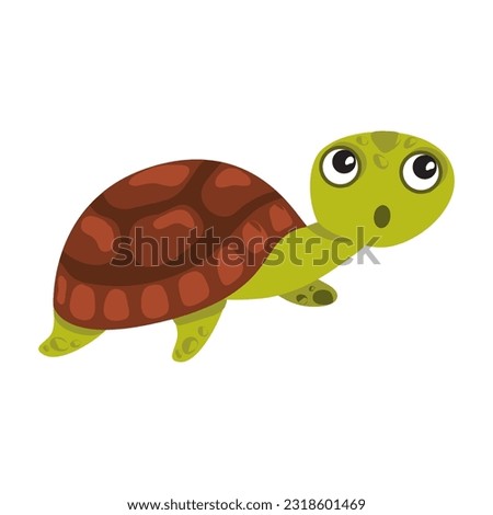 Cartoon smiling turtle. Cute little turtle, walking and swimming tortoise animals vector set. Collection of cute friendly aquatic and terrestrial reptiles. Adorable marine and land-dwelling reptiles.