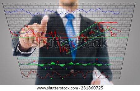Businessman touching finance graph for trade stock market, business and technology concept.