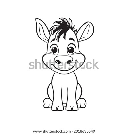 coloring page simple black and white cute donkey vector 