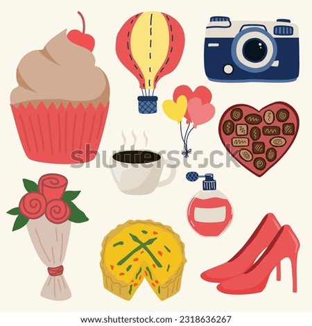 Set of France Iconic Objects Cute Hand Drawn Illustration