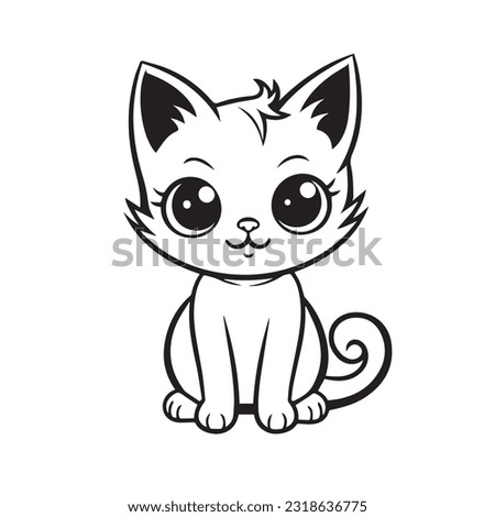 coloring page simple black and white cute cat vector