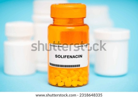 Solifenacin is a medication used to treat overactive bladder (OAB) syndrome. It works by relaxing the bladder muscles, reducing urinary frequency, urgency, and incontinence.  Royalty-Free Stock Photo #2318648335
