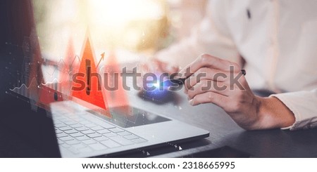 Programmer and virtual icons , exclamation mark ,alarm,computer virus detected ,danger warning concept or information error that should be urgently fixed and repaired ,Notification of security issues  Royalty-Free Stock Photo #2318665995