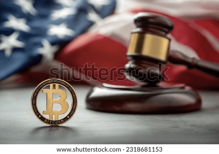 Bitcoin vs american government concept with copy space Royalty-Free Stock Photo #2318681153