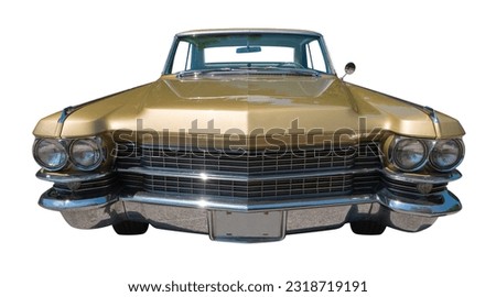 old vintage car isolated on white background, American car front view Royalty-Free Stock Photo #2318719191