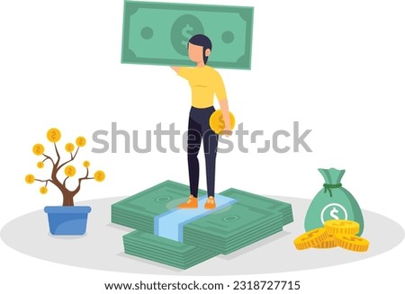 Business strategy with coins money and plants, watering money tree at pile of coins