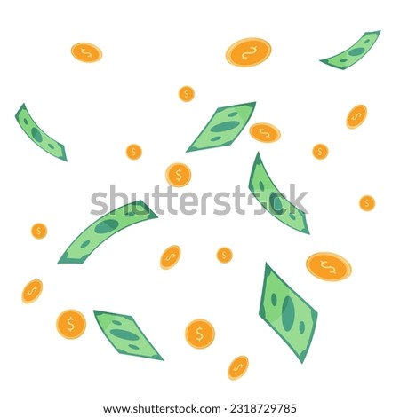 Coins and dollars falling vector 